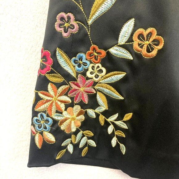 Y2K Spenser Jeremy 16W Black Satin Floral Embroidered Wide Leg Dress Pants Boho - Picture 3 of 15